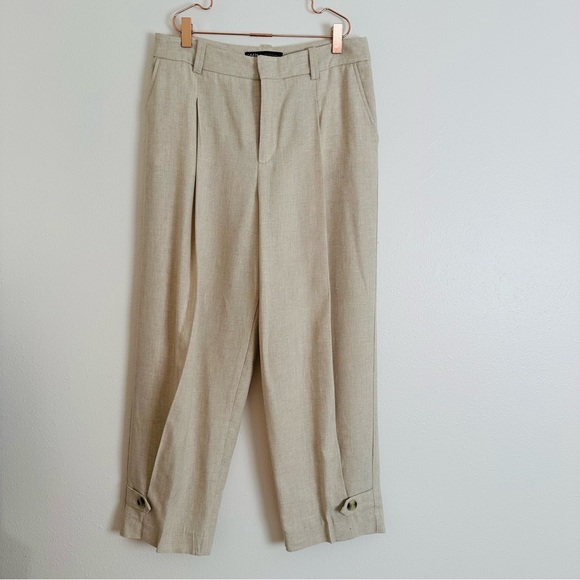 Zara cropped trousers pleated neutral pants - Picture 5 of 11
